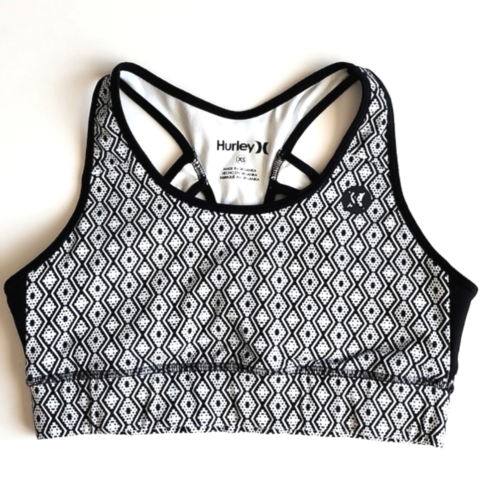 ⭐️2/ $30⭐️ Hurley XS Sports Bra with Nike Feature Dri-Fit Black White Diamond
